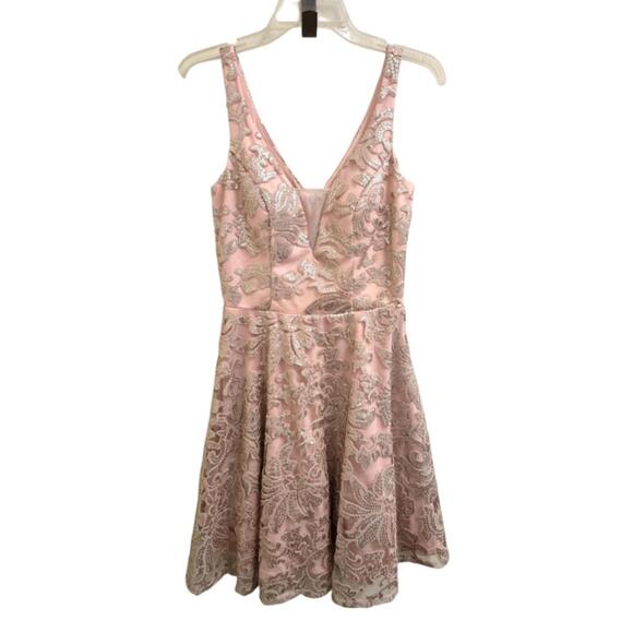 Marina Dresses & Skirts - MARINA Blush Pink Lace A-Line Midi Dress with Metallic Embroidery